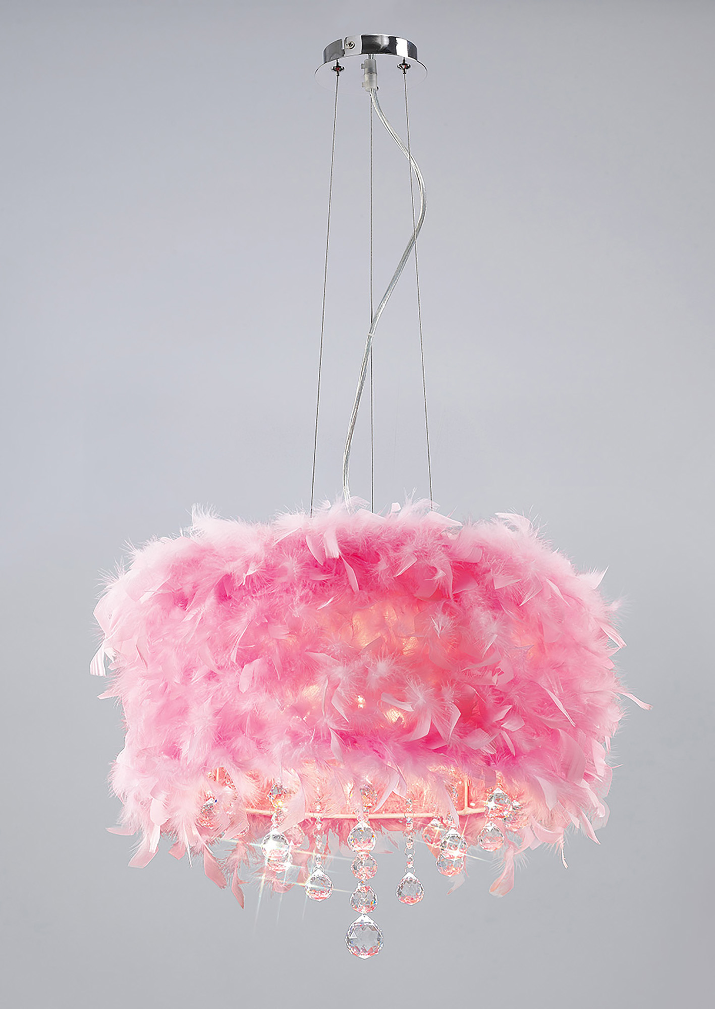 IL30742/PI  Ibis Crystal Pendant With Feather Shade 3 Light